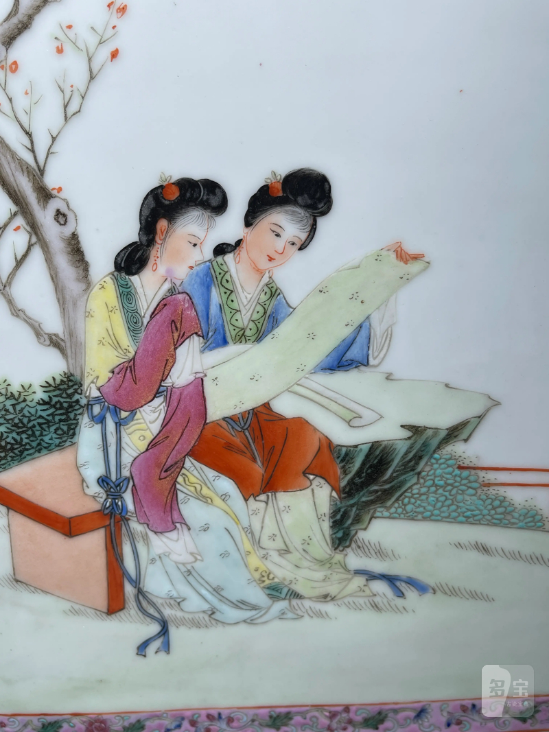 创汇期 粉彩琴棋书画纹瓷板一组四件 - 图18